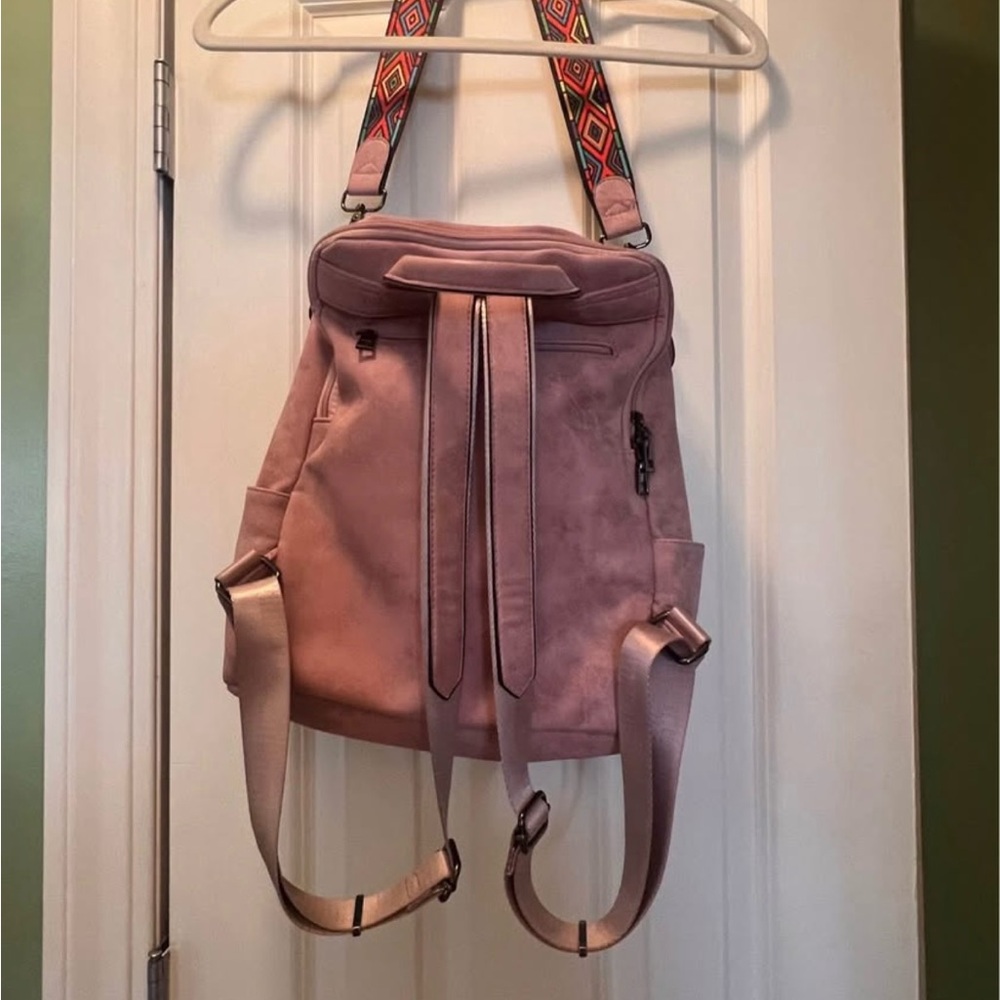 Pink Backpack With Patterned Strap - image 4